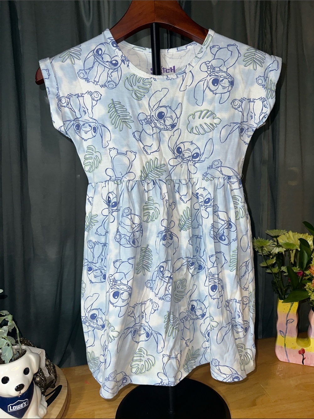 Light Blue Stitch Print Girls' Casual Dress B211